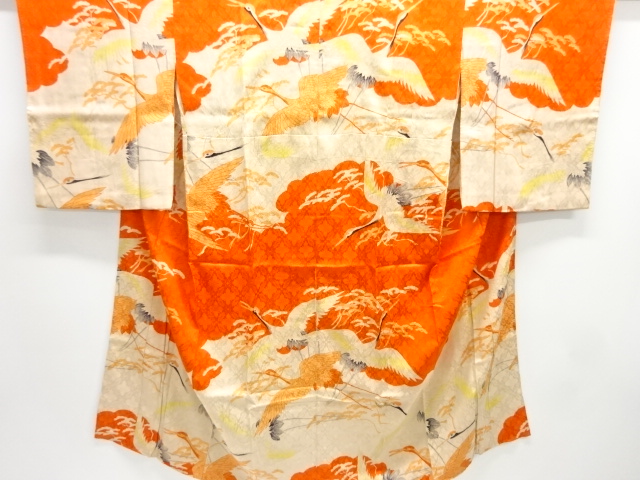 アンティーク　綸子鶴模様刺繍長襦袢